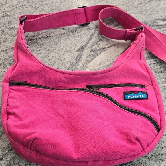Kavu Hot Pink Canvas Shoulder Crossbody Bag Adjustable Strap Front Zip Pockets - Picture 8 of 16